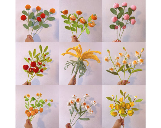 Autumn Bounty Collection - Handmade Crochet Stakes for Fall Decor, Bouquets, and Plant Markers, Bouquet Flower Accessories, Harvest Festival