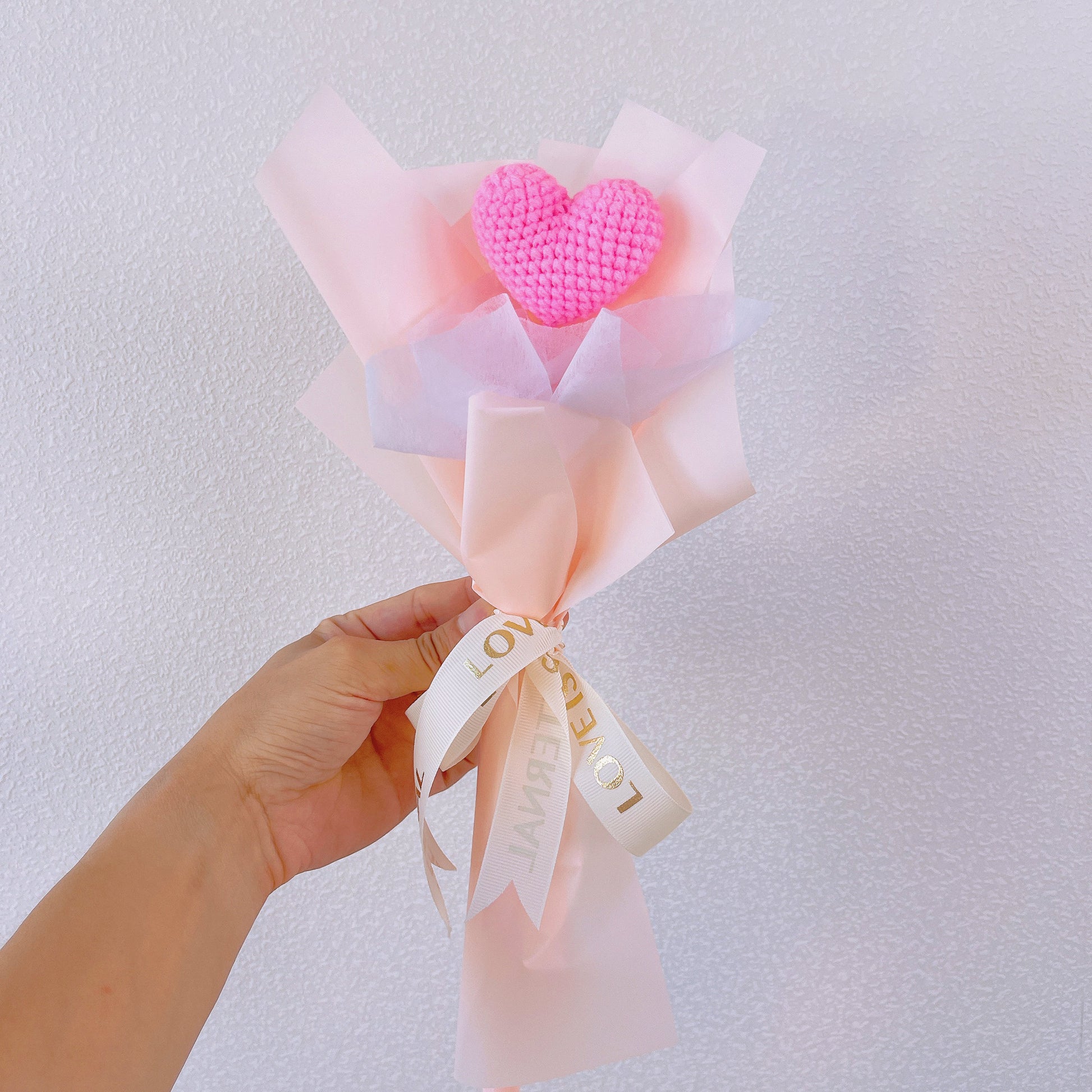 Handmade Crochet Heats Wrapped Bouquet - Valentine's Day Gift, Birthday Gifts for Girlfriend, Anniversary, Gift for Wife, Eternal Flower