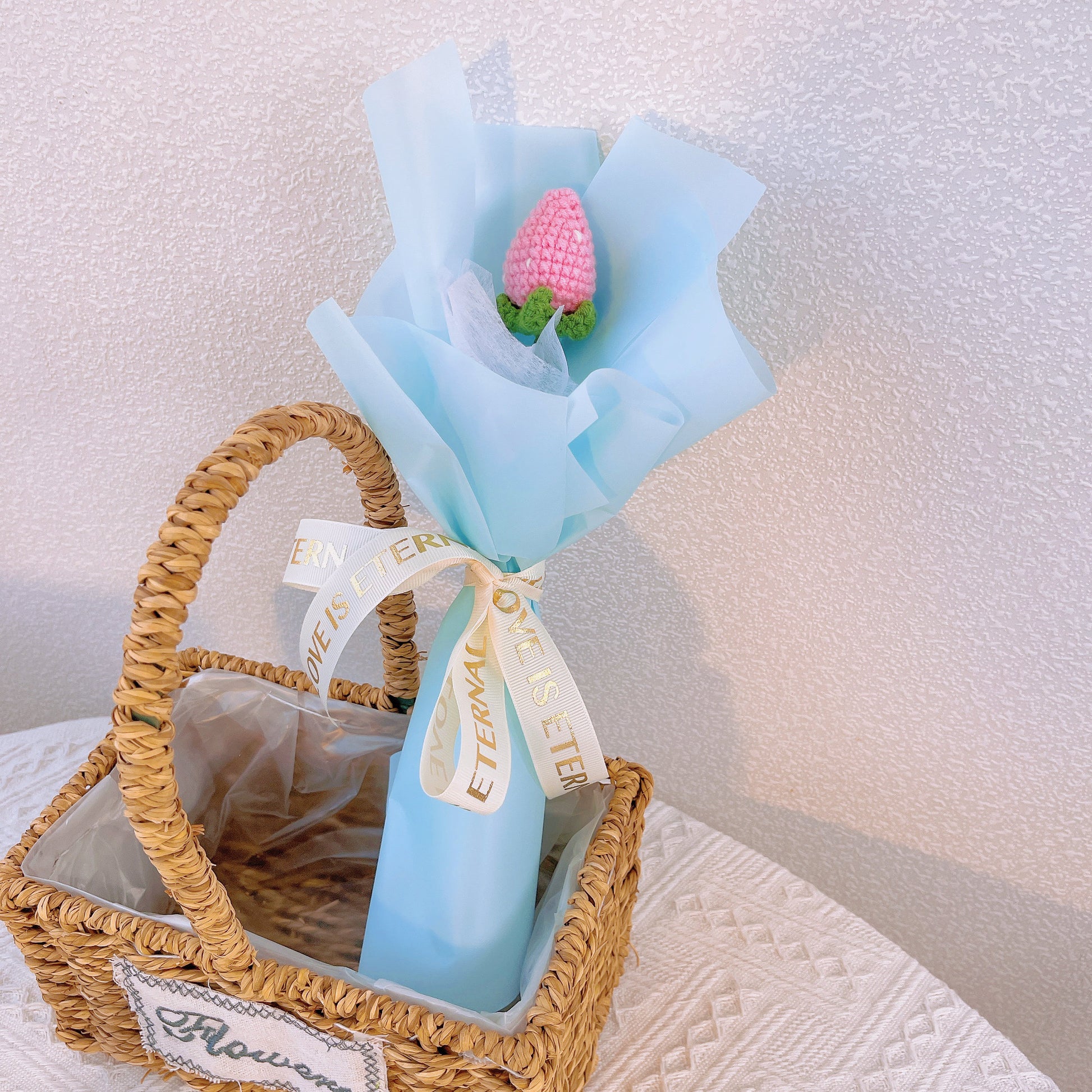 Handmade Crochet Strawberry Wrapped Bouquet - Valentine's Day Gift, Birthday Gifts for Girlfriend, Anniversary, Gift for Wife, Special Gift