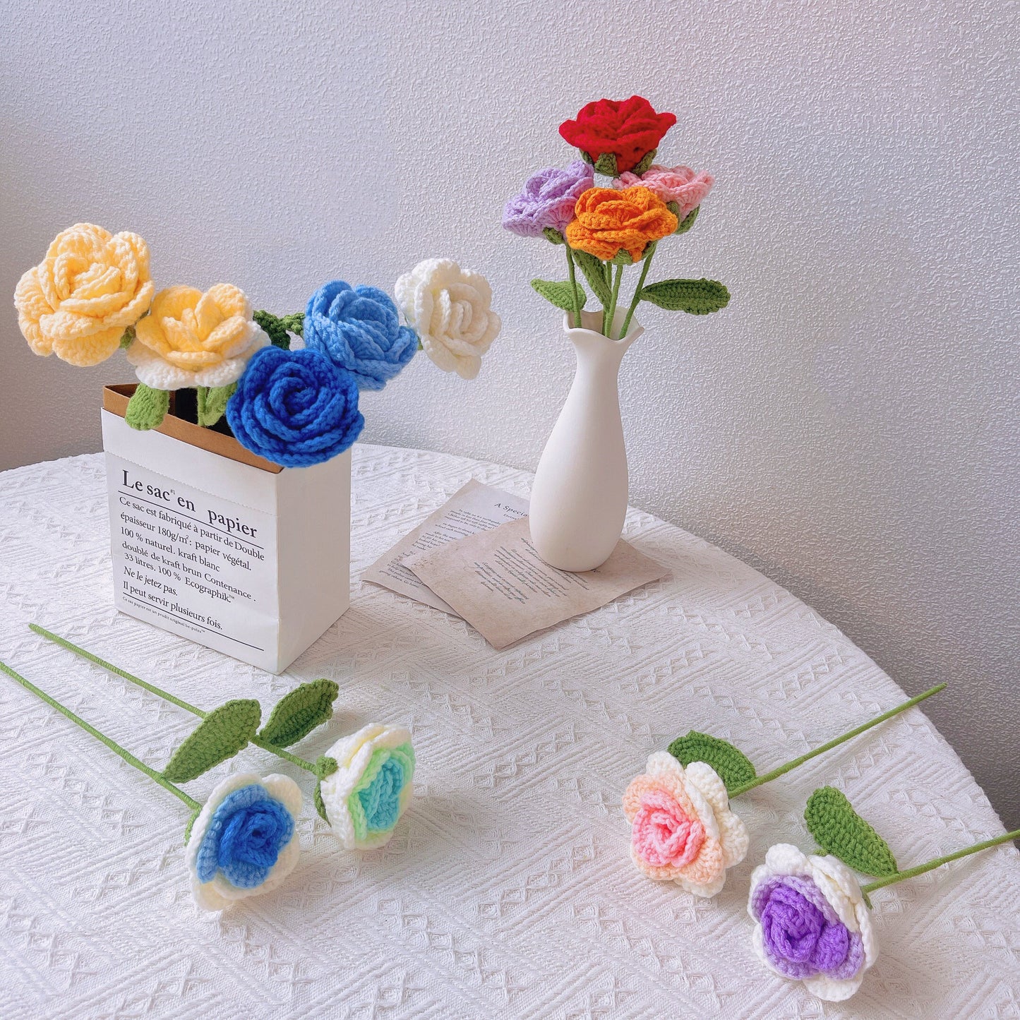 Handmade Crochet Everted Roses - Yarn Crafted, Home Decor, Gift Idea, Romantic and Charming, Symbolic Flower, Imitation Flower, Valentine's