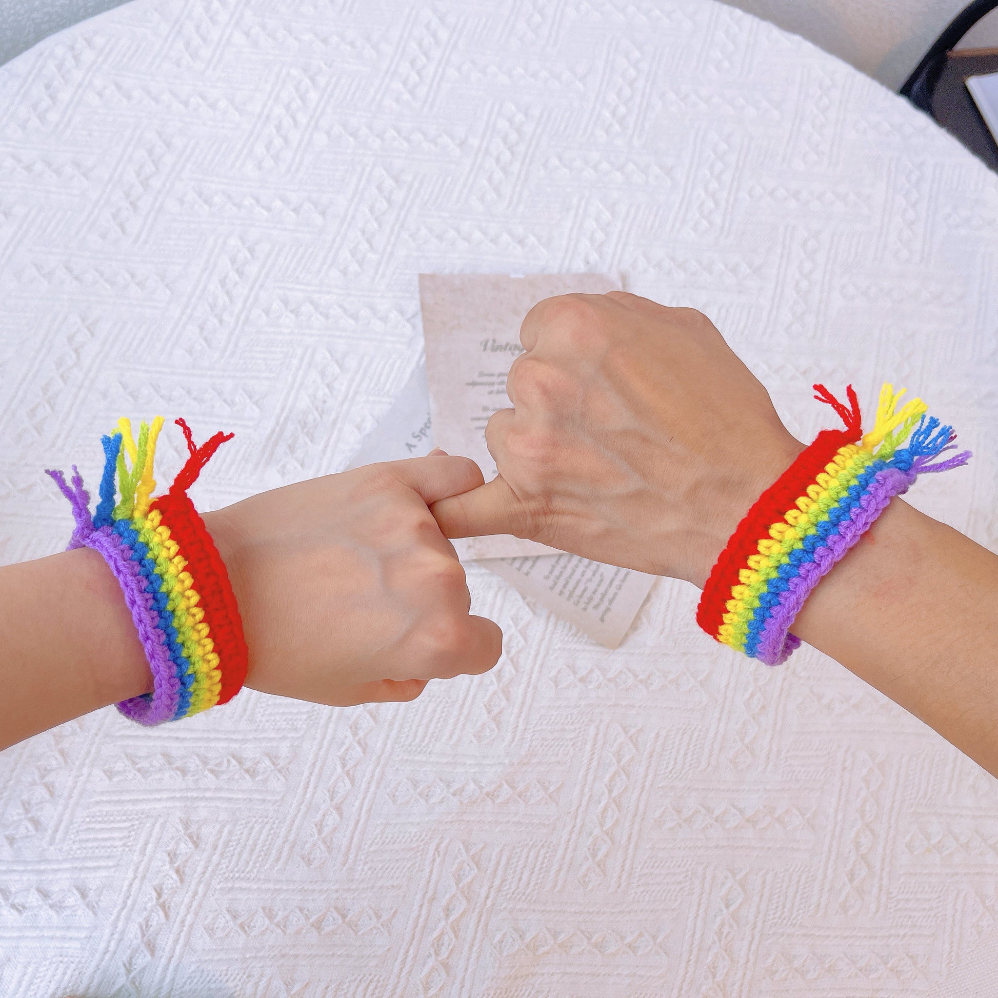 2Pcs LGBTQIA+ Rainbow Pride Crochet Handmade Wristband - Couple Bracelet, Pride Gift, Friendship Bracelet for Men and Women, LGGT Festival