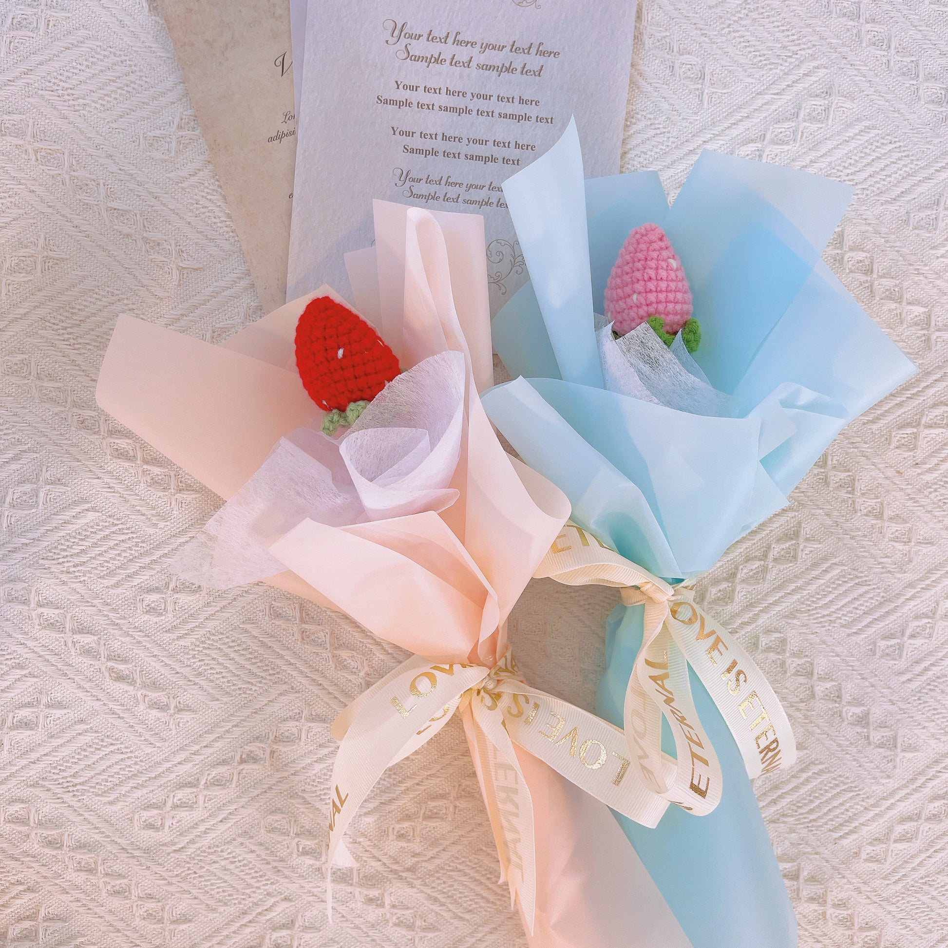 Handmade Crochet Strawberry Wrapped Bouquet - Valentine's Day Gift, Birthday Gifts for Girlfriend, Anniversary, Gift for Wife, Special Gift