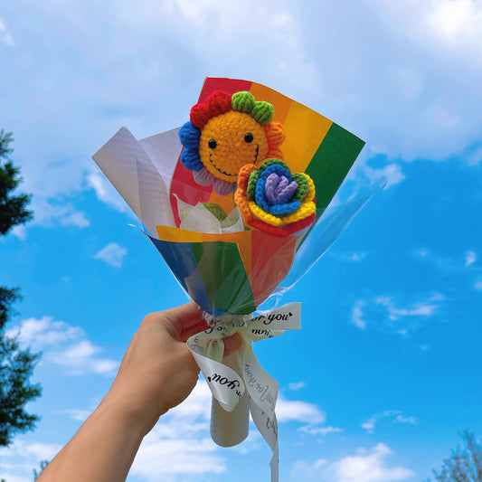 Handmade Crochet Flower Bouquet – Colorful Smiley Sunflower & Rose,Perfect Gift for Allergy Sufferers, Home Decor, Mother’s Day, Valentine’s Day, Birthday, Anniversary, Get Well Soon, Graduation – Eco-Friendly Artificial Flowers - The Bloom Crafter