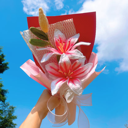 Crochet Double-Headed Lily Bouquet, Handmade Flower Home Decor, Allergy-Free Gift for Her Mom Wife, Birthday Anniversary Get Well Soon - The Bloom Crafter