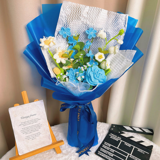 Buquê floral crochê hipoalergénico luxuoso - Crisântemos Brancos, Nemorosas, Muguetes, Rosas em Espraia, Fogo-de-Santa - Presente Elegante para Casamentos, Aniversários, Feriados