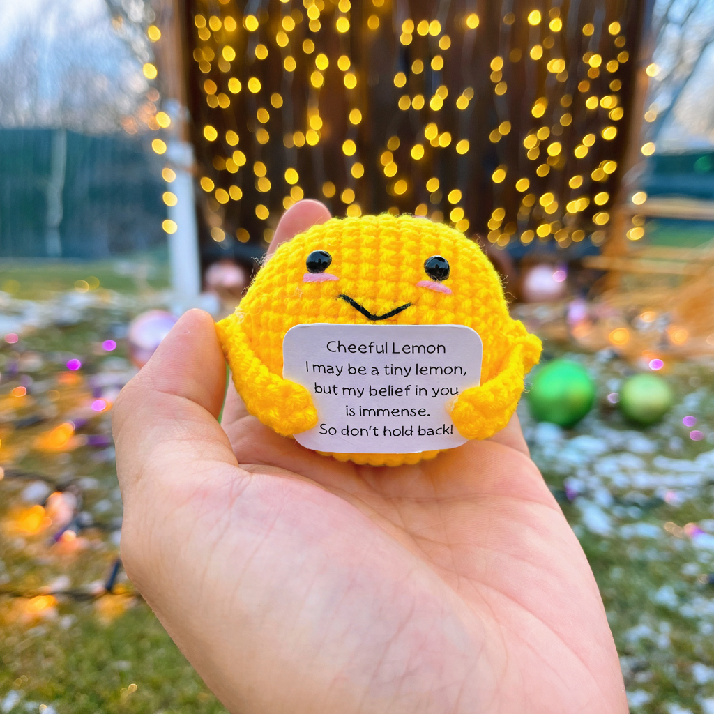 Cuscinetti a maglia personalizzati per sostegno emotivo: Sottaceto, Pipì Supportivo, Limone Allegro e Nugget di Pollo, con biglietti di auguri personalizzati - Regali pensati per Compleanni, Guarigione, Ripresa dopo Interventi Chirurgici, Sollievo dallo S