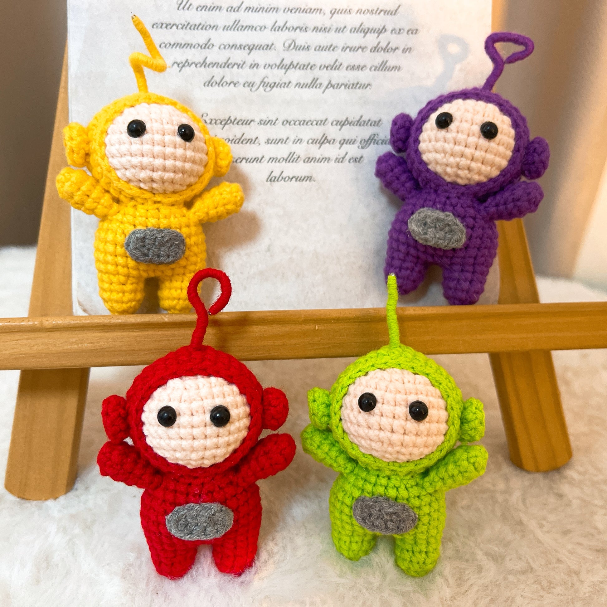 Handmade Screenies Crochet Figurines Colorful Yellow, Green, Red