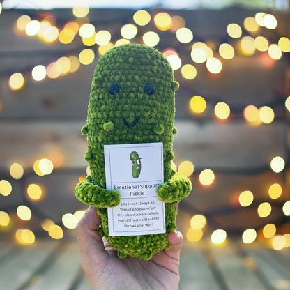 Cuscinetti a maglia personalizzati per sostegno emotivo: Sottaceto, Pipì Supportivo, Limone Allegro e Nugget di Pollo, con biglietti di auguri personalizzati - Regali pensati per Compleanni, Guarigione, Ripresa dopo Interventi Chirurgici, Sollievo dallo S