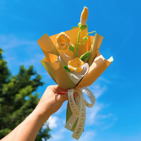 September Birth Month Morning Glory Birthday Bouquet - Handcrafted Hooked Single Stem Crochet - Ideal for Garden Lovers or 9th Month Celebrations