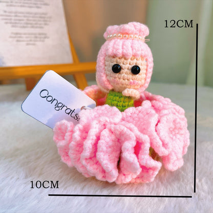 Handmade Crochet Carnation Fairy with Wooden Base and Custom Text |Flower Fairy w/ Custom Card "Congrats!", Gift for Graduation, Birthday, Mother's Day, New Job