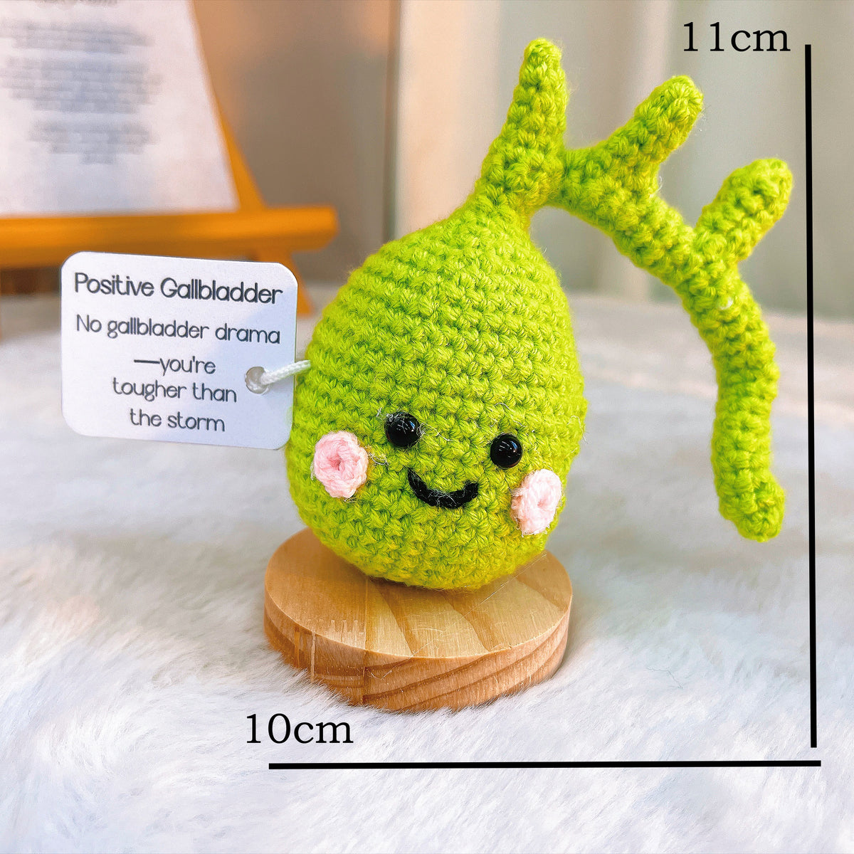 Handmade Crochet Gallbladder Desk Ornament with Customizable Card – Gift for Get Well Soon, Surgery Recovery, Nurses, Doctors – White Elephant, Secret Santa