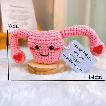 Crochet Uterus Desk Ornament with Customizable Card – Handmade Pun Gift for Women – Get Well Soon, Cheer Up