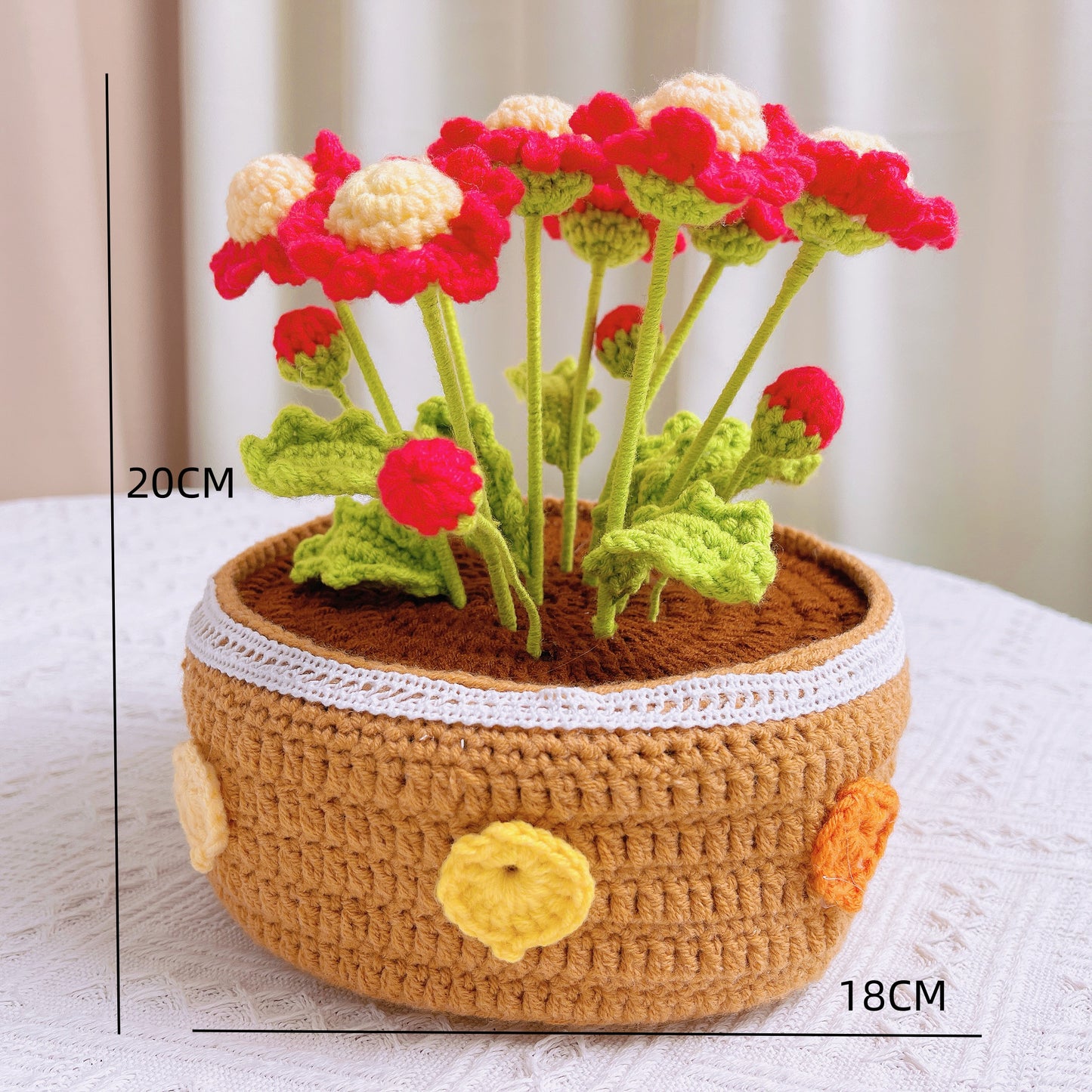 Handcrafted Large Plant Pot Arrangement with 8 Red Daisies for Indoor Decor & Gift Giving
