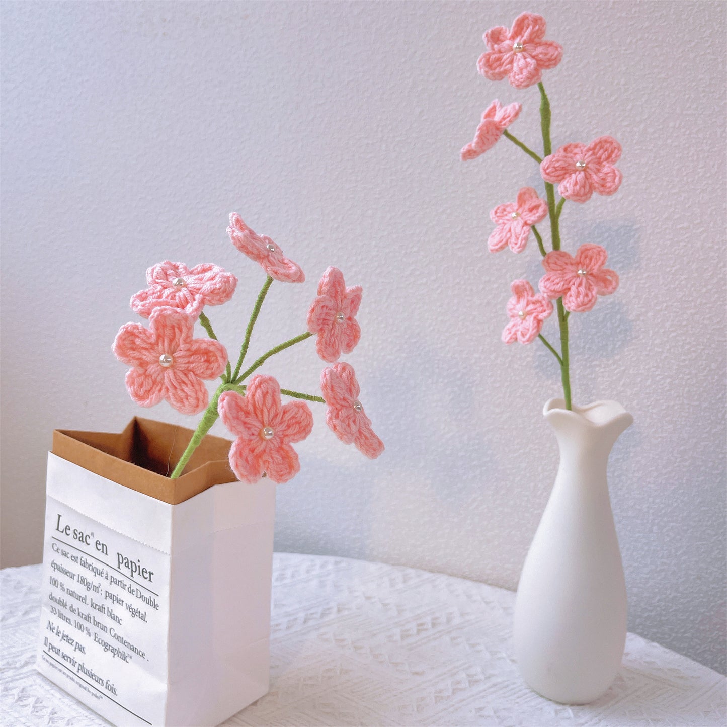 Gehäkelte Vergissmeinnicht-Strickblumen – Blumenstrauß, Blumen für Vase, Tischdekoration, Herzstück, Hochzeitsdekoration, einzigartiges Dekor