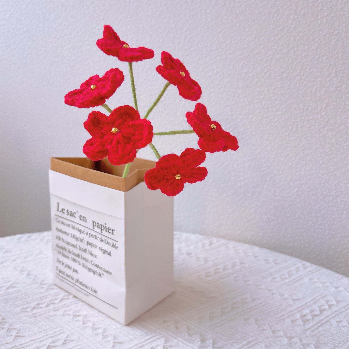 Gehäkelte Vergissmeinnicht-Strickblumen – Blumenstrauß, Blumen für Vase, Tischdekoration, Herzstück, Hochzeitsdekoration, einzigartiges Dekor