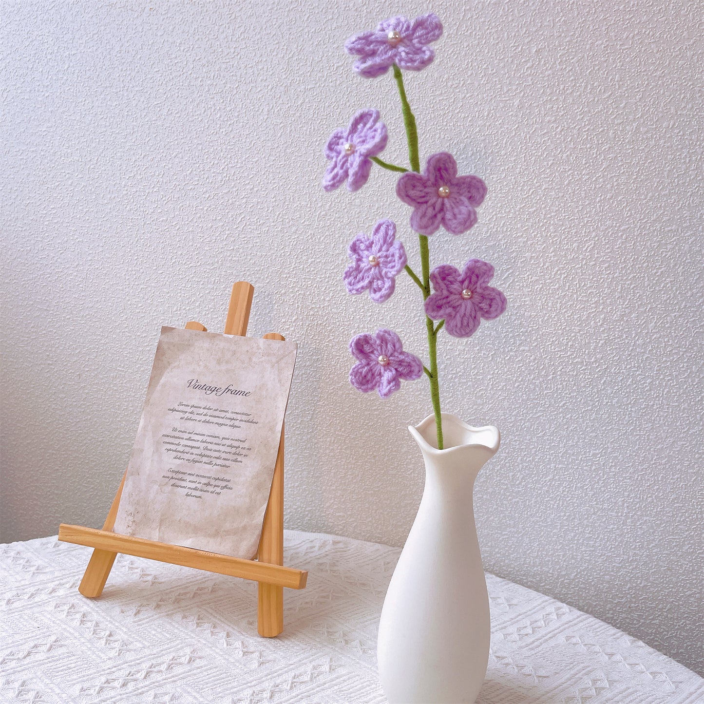 Gehäkelte Vergissmeinnicht-Strickblumen – Blumenstrauß, Blumen für Vase, Tischdekoration, Herzstück, Hochzeitsdekoration, einzigartiges Dekor