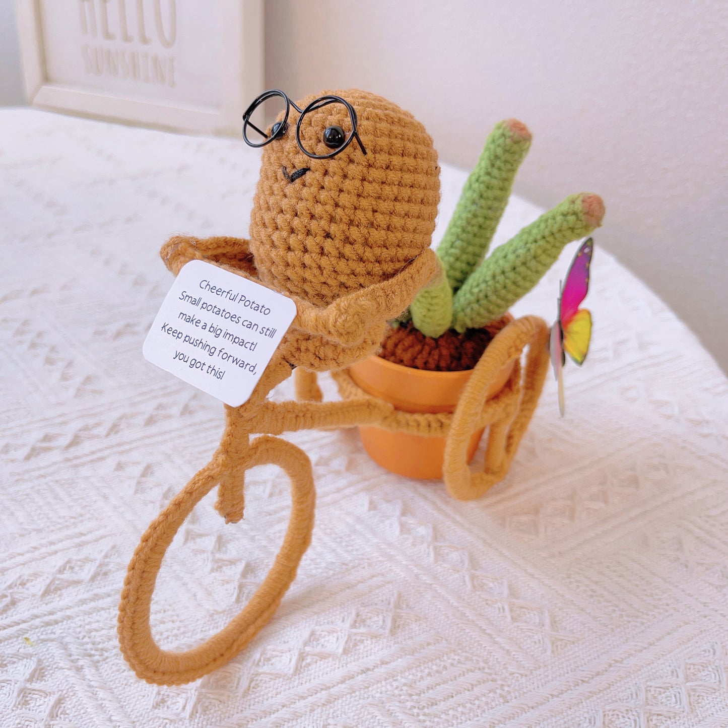 Decorazione per la bicicletta a mano a maglia: Cactus Simulato di Patata Allegra - Unico Centro di Decorazione per la Casa, Regalo di Compleanno, Decorazione per Scrivania o Spazio di Lavoro