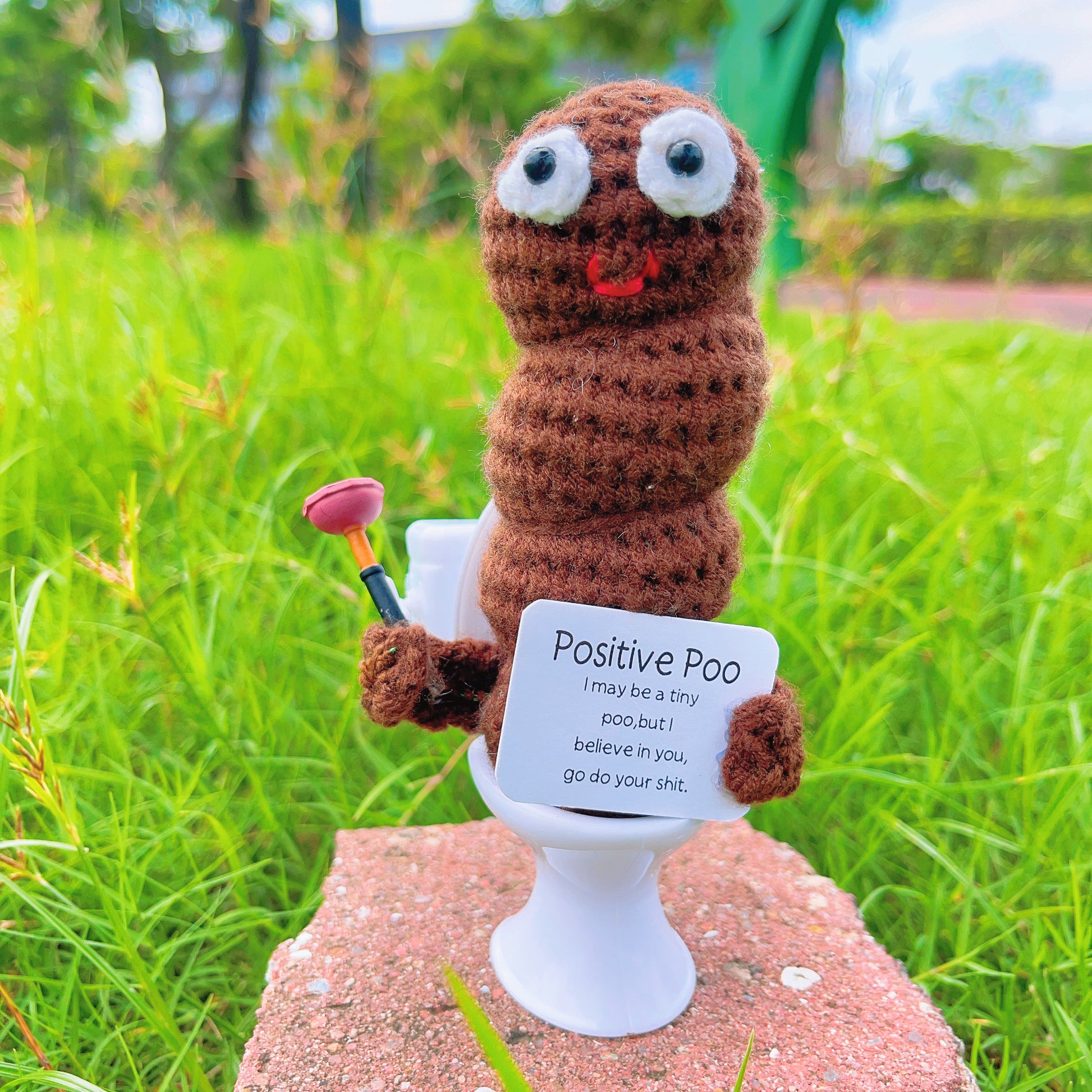 Unique Crochet Poo With Positive Quote, Handmade Funny Gift for