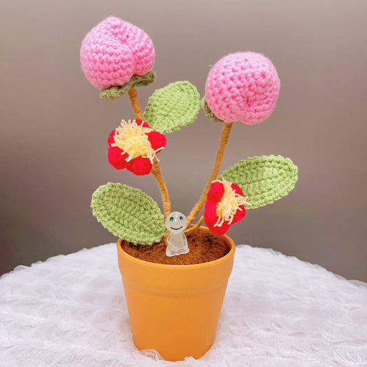 Pianta di pesca a maglia fatta a mano - Replica realistica di frutta - Decorazione unica per la casa - Regalo perfetto per gli amanti delle piante - Artigianale