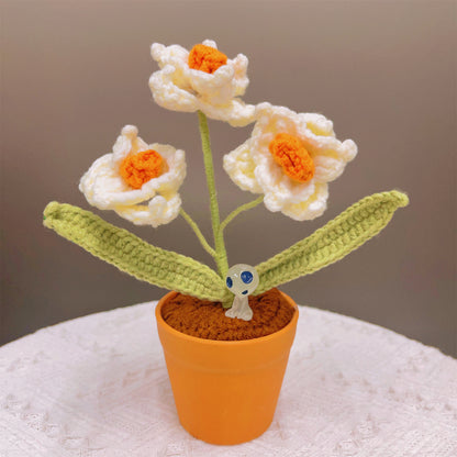 Narciso in vaso - Pianta d'interno per casa o ufficio, fatta a mano, a maglia, camera da letto, fiore eterno, regalo per lei, luce notturna