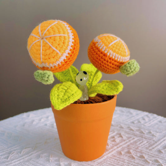 Piante in vaso a maglia artigianale di tipo mandarino - Decorazione domestica carina - Piante fatte di materiale sintetico realistiche - Regalo perfetto per gli amanti delle piante - Fatto a mano