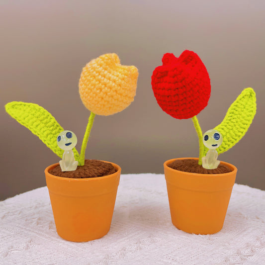 Pianta di tulipano a maglia fatta a mano - Finto fiore realistico - Decorazione unica per la casa - Regalo perfetto per gli amanti delle piante - Fatto a mano su misura