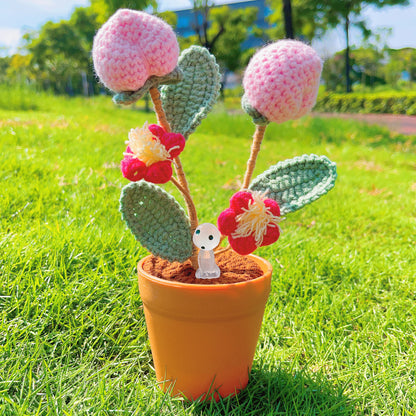 Pianta di pesca a maglia fatta a mano - Replica realistica di frutta - Decorazione unica per la casa - Regalo perfetto per gli amanti delle piante - Artigianale