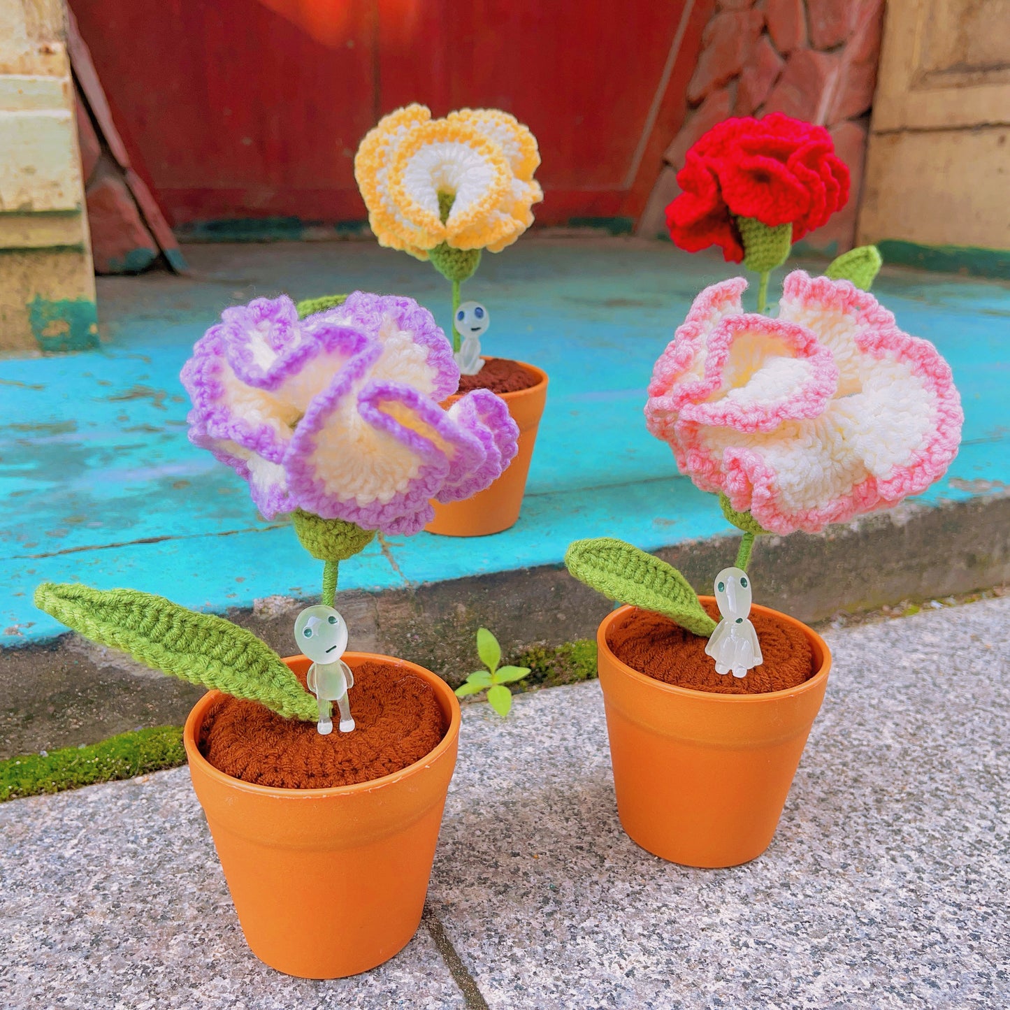 Planta de claveles tejida a mano - Falsa flor realista - Decoración única para el hogar - Regalo perfecto para los amantes de las plantas - Hecha a mano