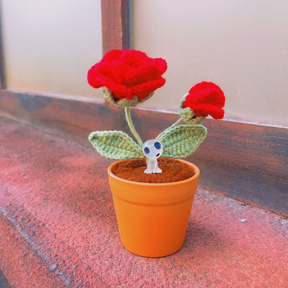 Piante di Rose Realizzate a Mano a Maglia - Finto Fiore Realistico - Decorazione Unica per la Casa - Regalo Perfetto per gli Amanti delle Piante - Fatto a Mano - Regalo per la Festa del Padre 2024
