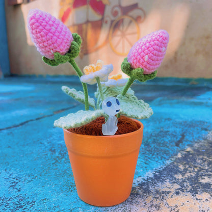 Handmade Strawberry Crochet Pot Plant - Adorabile Decorazione per la Casa - Regalo Perfetto per gli Amanti delle Piante - Pianta Falsa Realistica con una Luce Morbida - Realizzata a Mano