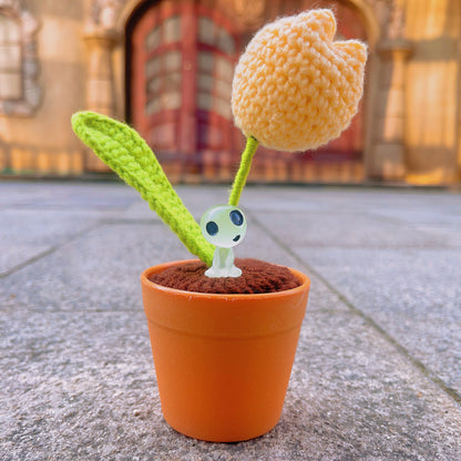 Pianta di tulipano a maglia fatta a mano - Finto fiore realistico - Decorazione unica per la casa - Regalo perfetto per gli amanti delle piante - Fatto a mano su misura