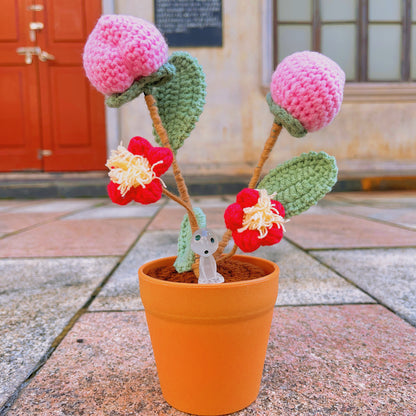 Pianta di pesca a maglia fatta a mano - Replica realistica di frutta - Decorazione unica per la casa - Regalo perfetto per gli amanti delle piante - Artigianale