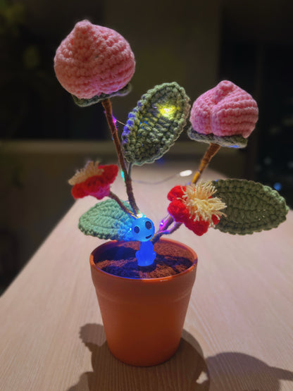 Pianta di pesca a maglia fatta a mano - Replica realistica di frutta - Decorazione unica per la casa - Regalo perfetto per gli amanti delle piante - Artigianale