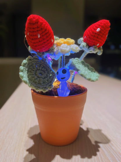 Handmade Strawberry Crochet Pot Plant - Adorabile Decorazione per la Casa - Regalo Perfetto per gli Amanti delle Piante - Pianta Falsa Realistica con una Luce Morbida - Realizzata a Mano