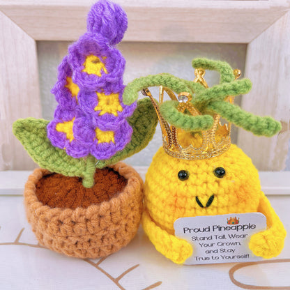 Conjunto de Jarrinho de Crochê Blossom Delight e Pacote de Abacaxi Orgulhoso (Texto Customizado/Personalizado Disponível)