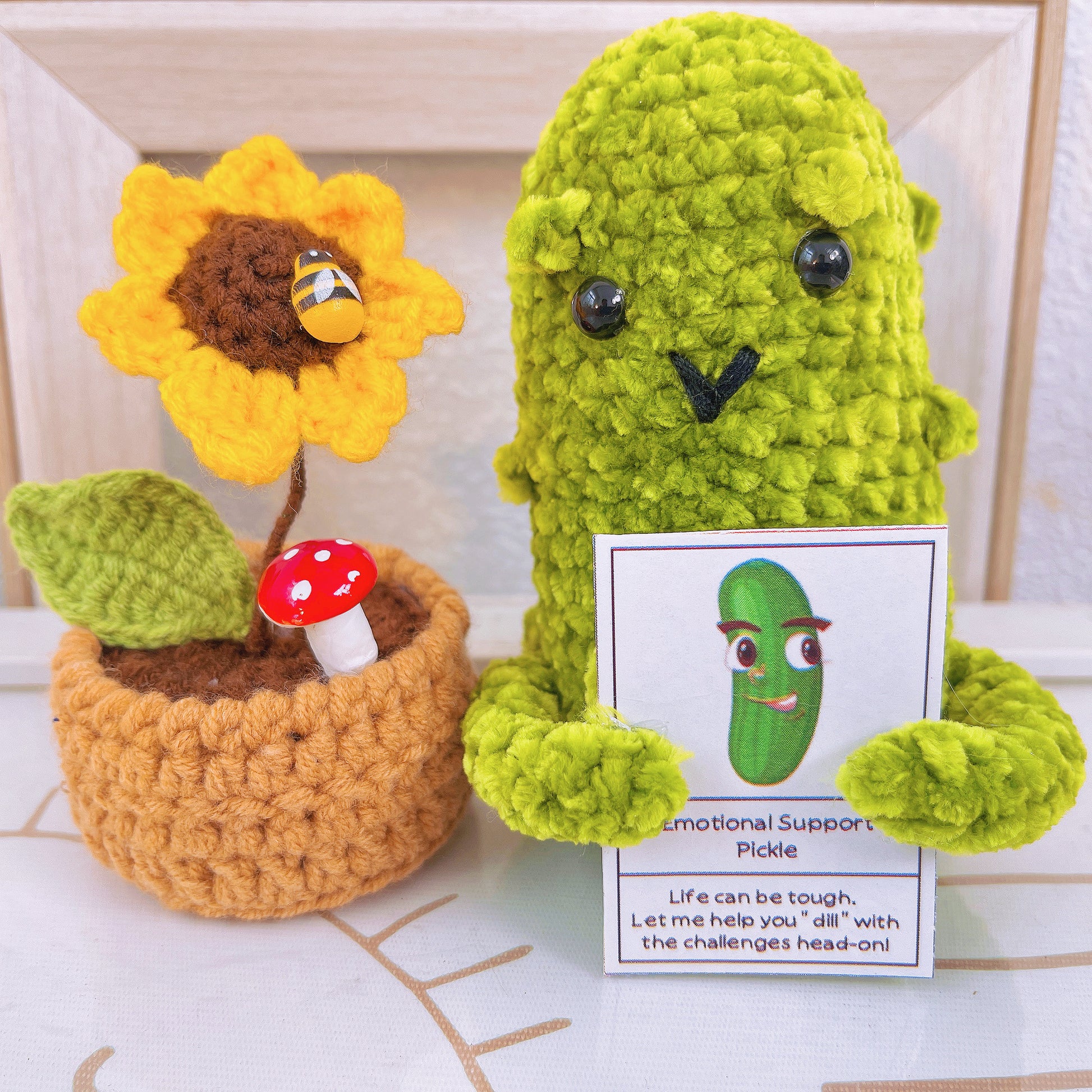 Handcrafted Crochet Supportive Pickle and Blossomed Pot Bundle Set (Custom  / Personalized Text Available)
