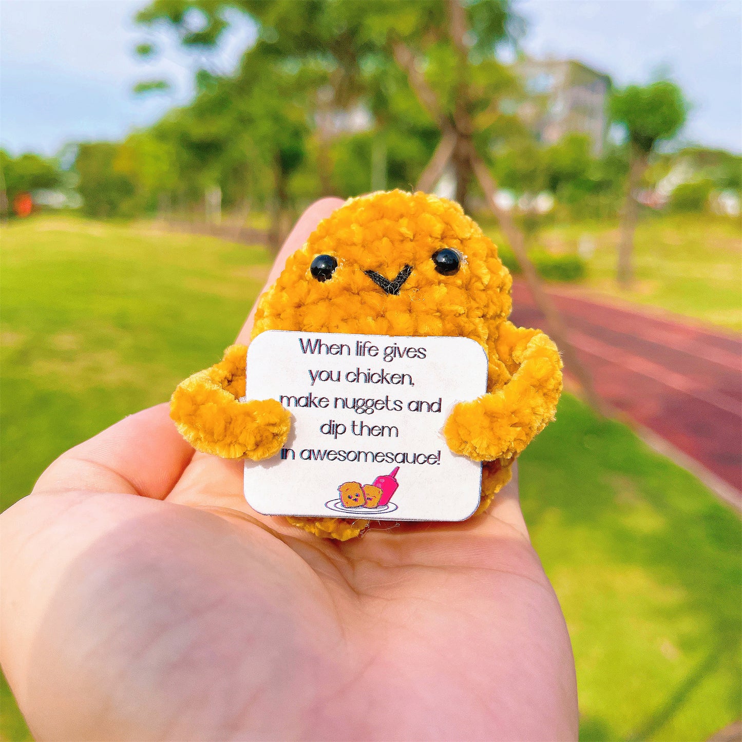 Personalisiertes Nugget und gehäkeltes Mini-Blumentopf-Paket mit positivem Zitat - Genesungsinspirierendes Geschenk Neujahrsvorsatz