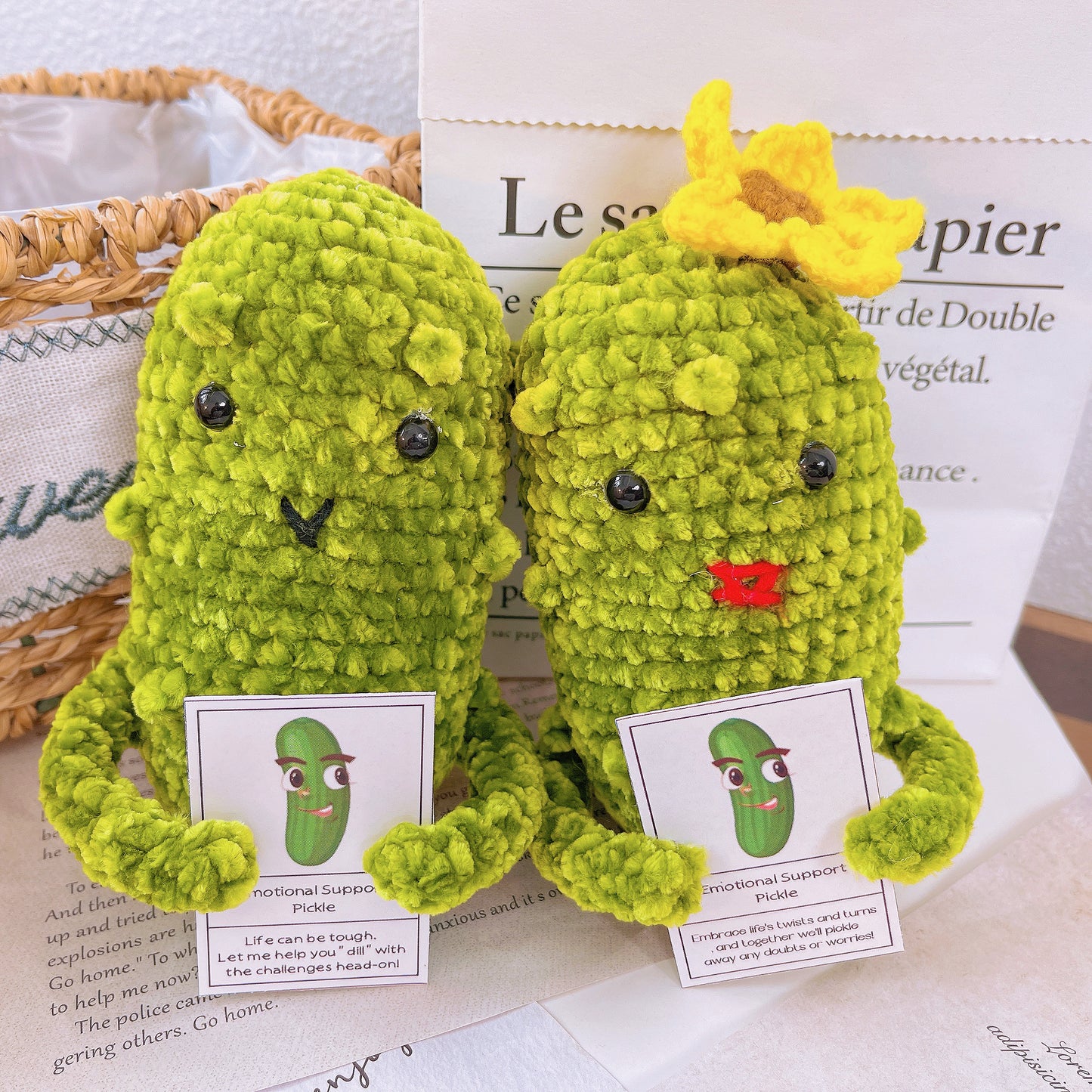 Conjunto de Presente Personalizado de Pickles Crochê Feito à Mão para Casais e Amigos (Texto Personalizado Disponível)