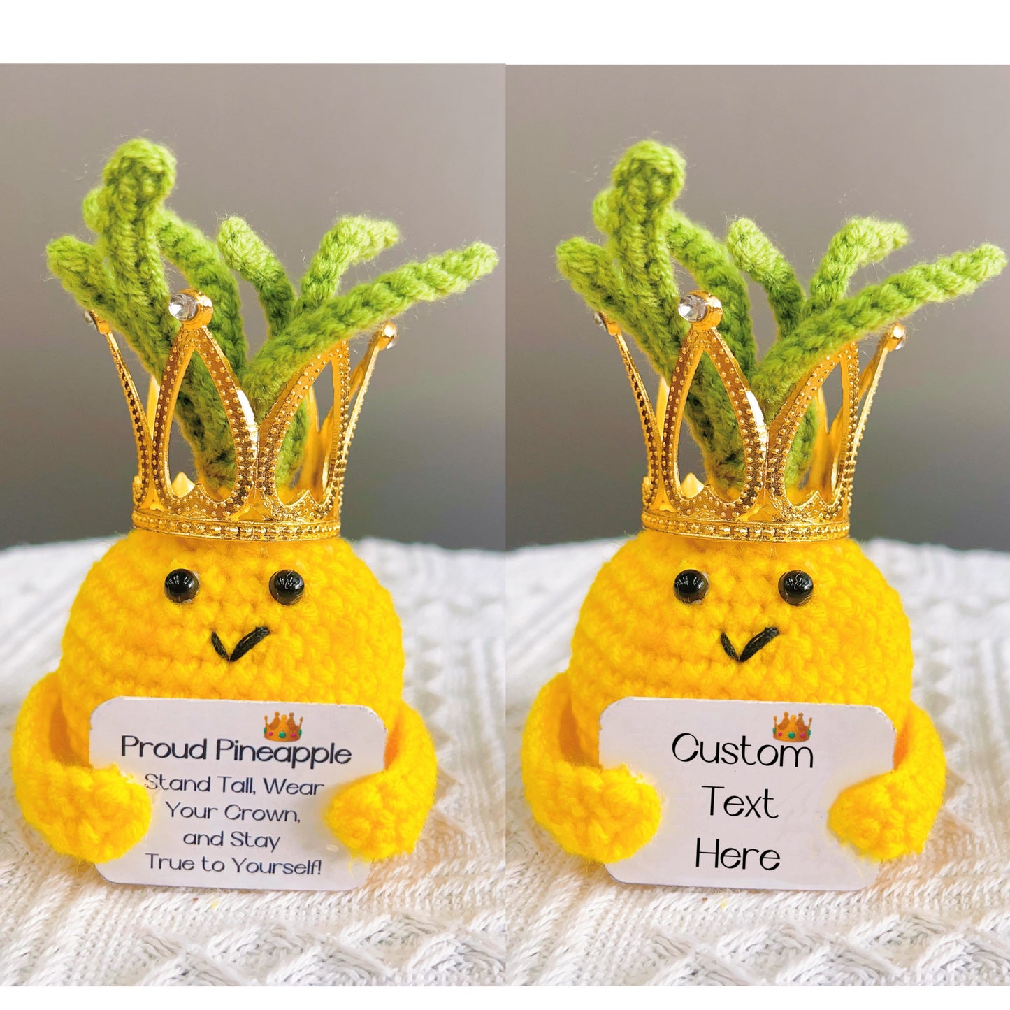 Crochet artisanal Proud Pineapple Positive Plushie avec citation positive (texte personnalisé / personnalisé disponible)