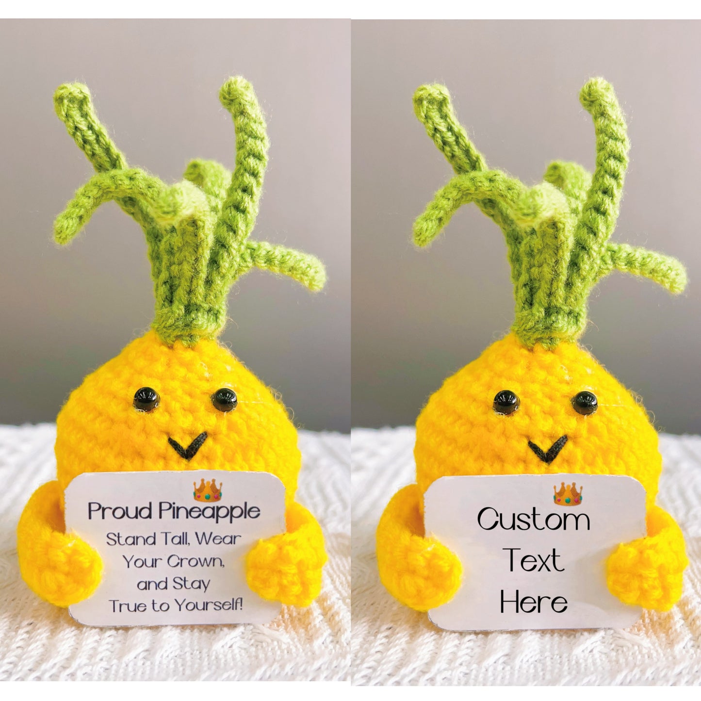 Crochet artisanal Proud Pineapple Positive Plushie avec citation positive (texte personnalisé / personnalisé disponible)
