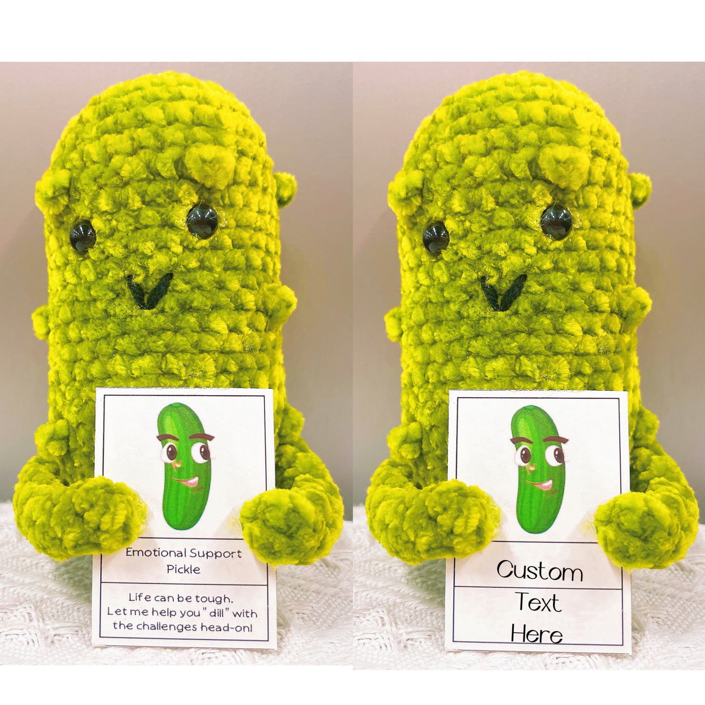 Conjunto de Presente Personalizado de Pickles Crochê Feito à Mão para Casais e Amigos (Texto Personalizado Disponível)