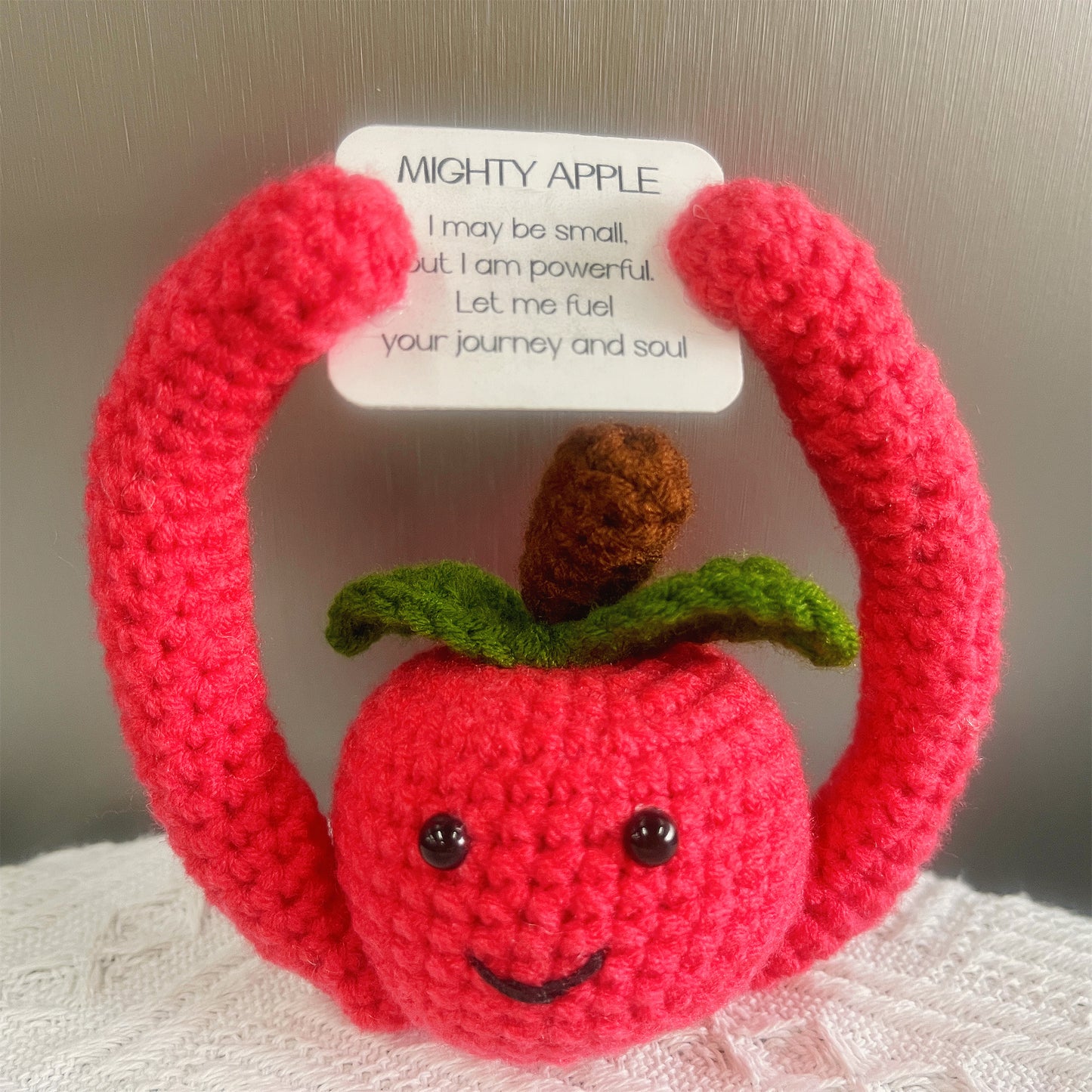 Positive Crochet Mighty Apple Plushie - Message personnalisable puissant Get Well Hospitalisation Pick Me Up Exam Finals Work Stress Relief Gift