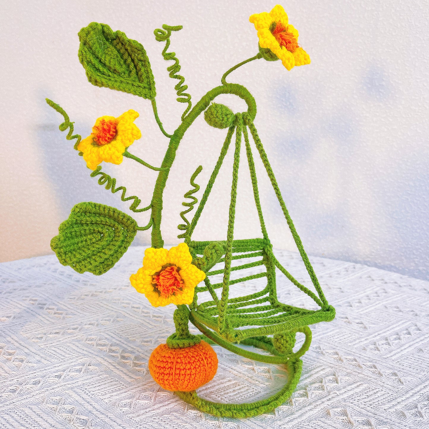 Conjunto de Decoración Colgante de Macramé Artesanal en Tejido de Ganchillo: Adornos Positivos en Forma de Limón, Calabaza y Luna Crescente con Columpio para Decoración del Hogar, Regalos Boho Chic, Estaciones Festivas