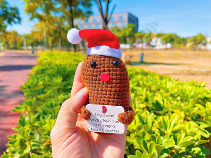Frijol de Amor Artesanal con Abrigo de Navidad Acogedor y Tarjeta de Felicitación - Perfecto para Decoración de Festividades y Regalos