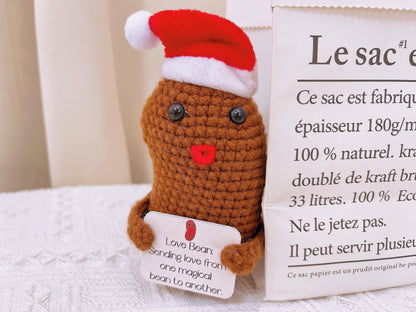 Frijol de Amor Artesanal con Abrigo de Navidad Acogedor y Tarjeta de Felicitación - Perfecto para Decoración de Festividades y Regalos