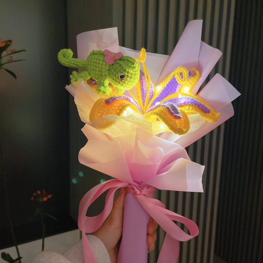 [Shipped from US] Crochet Sundrop Chameleon Flower Stake Bouquet with LED