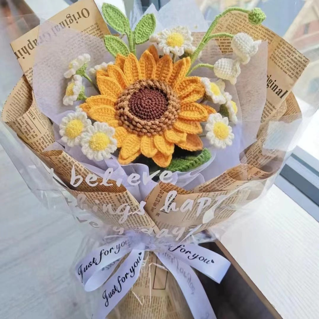 Handcrafted Burst of Summer's Delight Crocheted Bouquet Sunflowers