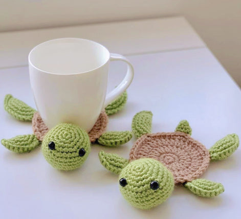 Crocheted Turtle / Goat Design Coasters - Knitted Cup Mat/Heat Pad