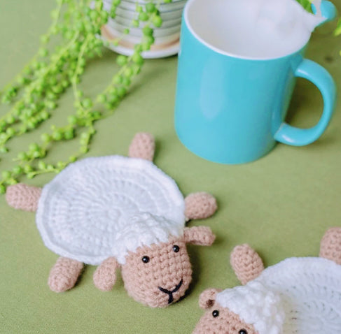 Crocheted Turtle / Goat Design Coasters - Knitted Cup Mat/Heat Pad