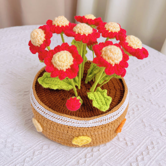 Arranjo Artesanal de Grande vaso com 8 Margaridas Vermelhas para Decoração de Interiores e Oferecimento como Presente